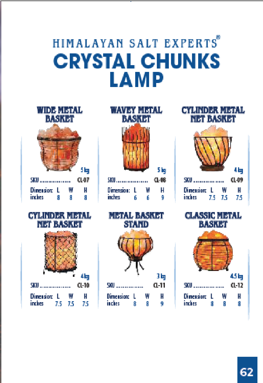 Himalayan Pink Salt Crystal Chunks Metal Basket Lamps Collection