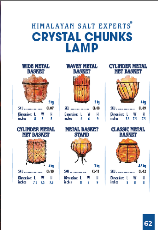 Himalayan Pink Salt Crystal Chunks Metal Basket Lamps Collection