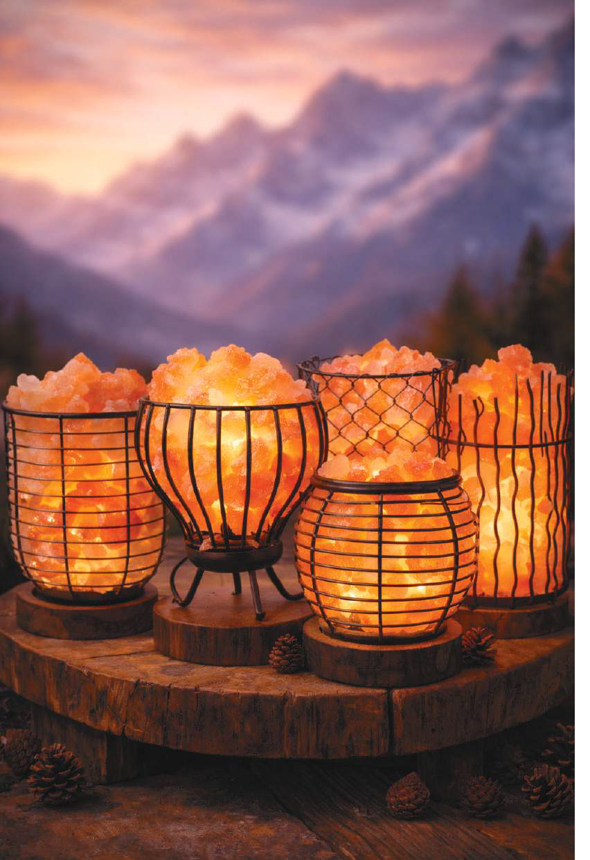 Himalayan Pink Salt Crystal Chunks Metal Basket Lamps Collection