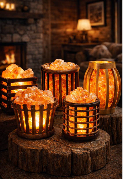 Himalayan Salt Experts Chunks Lamp with Wooden Basket